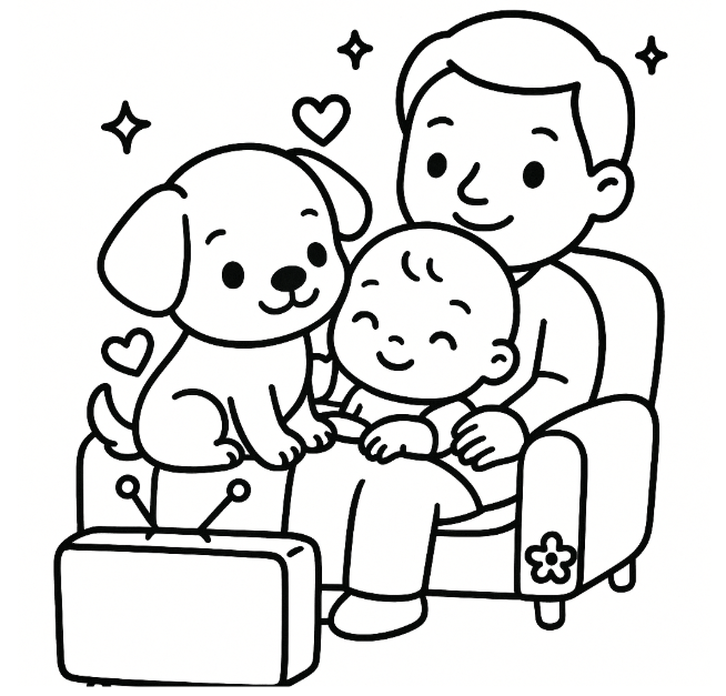 Toddler coloring a cute puppy with thick black outlines – ideal for ages 1 to 3